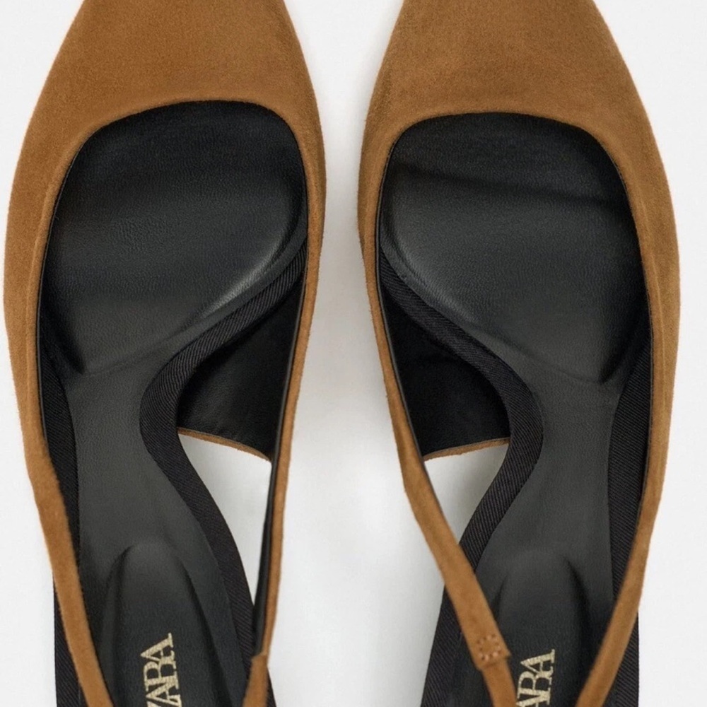 Zara Tan Pointed-Toe Ankle-Tie Slingback Heels - Picture 2 of 5